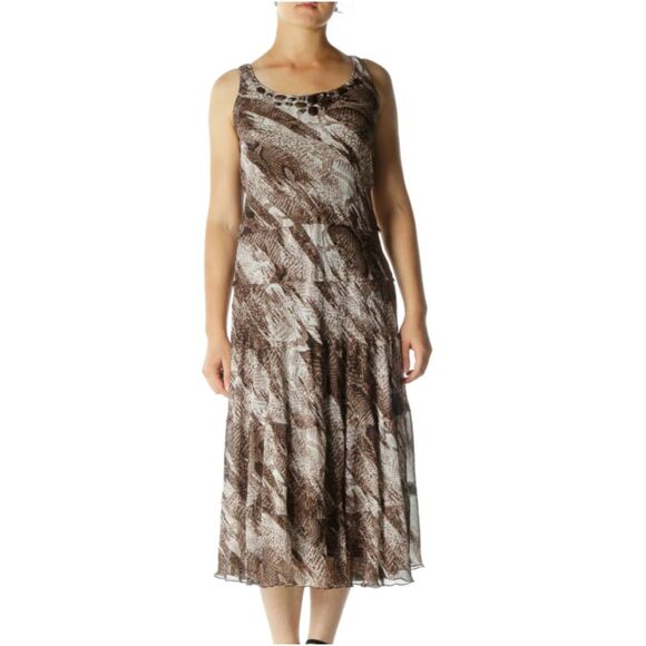 Jessica Howard Brown Asymmetrical Chiffon Tiered Rhinestone Maxi Dress Size 12 - Picture 1 of 10